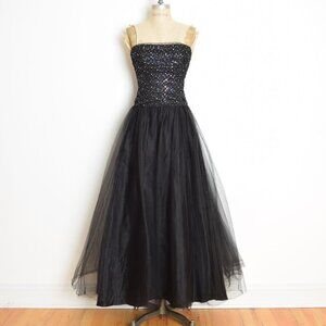vintage Y2K Blondie Nites prom party dress black tulle foil whimsigoth XS XXS